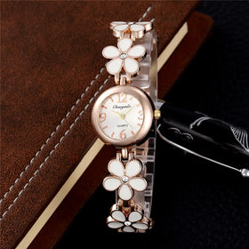 Fashion Flower Luxury Quartz Simple Elegant Ladies Bracelet Watch